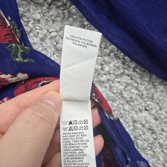 Lucky Brand Floral Sheer Tassel Blouse Womens Small‎ Blue Boho Airy Popover Top - Picture 8 of 13